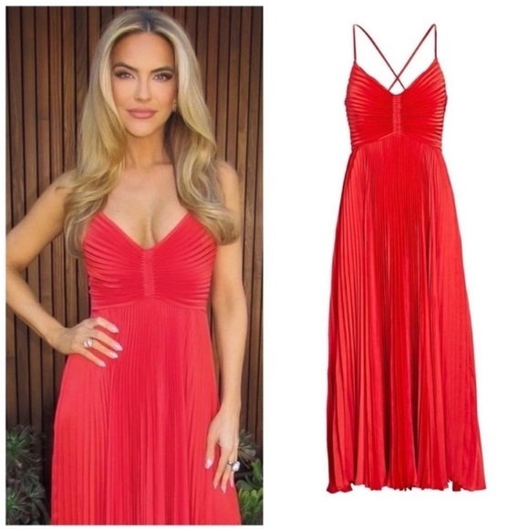 ALC Gemini Pleated Midi Dress Red NWT - Picture 1 of 11